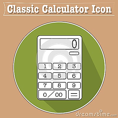 Classic calculator icon illustration in flat design with 3D look. Shadow, number pad, . Cartoon Illustration