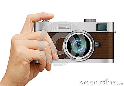 Classic Camera in hand on white Stock Photo