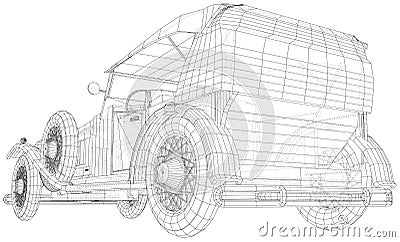 Classic car illustration vector. Vintage car Wire-frame line isolated. Vector rendering of 3d Vector Illustration