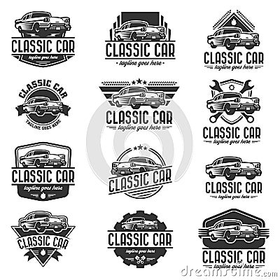 Classic Car logo template, vintage car logo, retro car logo Vector Illustration