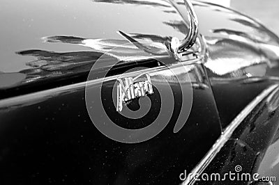 Classic British sports car details in black and white Editorial Stock Photo