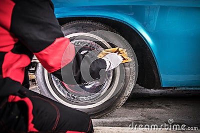 Classic Car Wheels Care Stock Photo