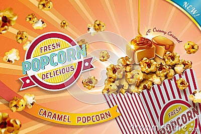 Classic caramel popcorn ads Vector Illustration