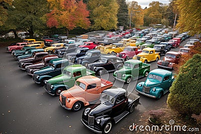 classic cars and trucks, arranged to create a spectacular display Stock Photo