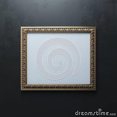 Classic Carved Frame On Black Wall Stock Photo