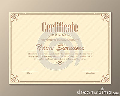 Certificate of achievement template in vector with applied Thai line in yellow gold tone - Vector Stock Photo