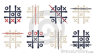 Classic child's play of tic tac toe. Vector Illustration