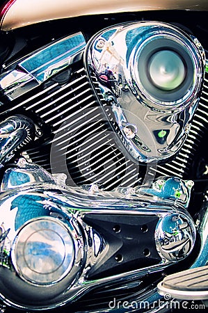Classic chopper motorcycle engine Stock Photo