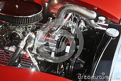 Classic chrome V8 engine Stock Photo