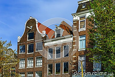 Classic city houses in Amsterdam, street view Stock Photo