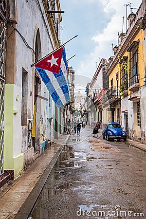 Classic city street view in colonial Havana,Cuba. Editorial Stock Photo