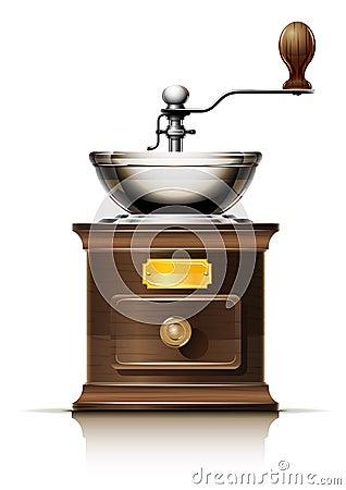 Classic coffee grinder in wooden case Vector Illustration