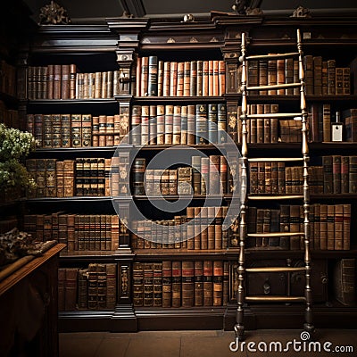 Classic collection Vintage law books grace old library bookshelves Stock Photo