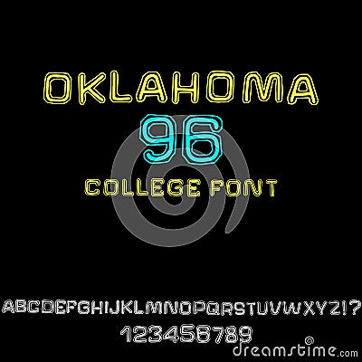 Classic college font. Vintage grunge font in american style. Vector illustration. Vector Illustration