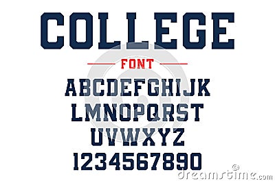 Classic college font. Vintage sport font in american style for football, baseball or basketball logos and t-shirt Vector Illustration