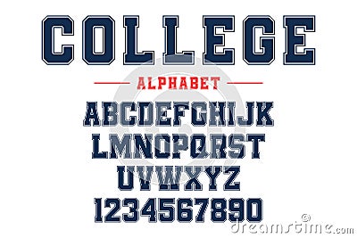 Classic college font. Vintage sport font in american style for football, baseball or basketball logos and t-shirt Vector Illustration