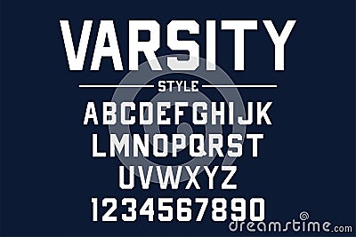 Classic college font. Vintage sport font in american style for football, baseball or basketball logos and t-shirt Vector Illustration