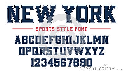 Classic college font. Vintage sport serif font in american style for football, soccer, baseball Vector Illustration