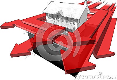 Classic colonial house and many arrows diagram Vector Illustration