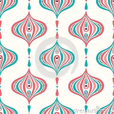 Classic Colorful Handdrawn Ogee Vector Seamless Pattern. Retro Blue and Pink Elegant Traditional Background Vector Illustration