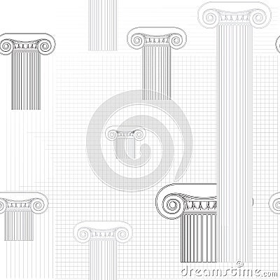 Classic columns seamless background. Roman column seamless pattern. Stock Photo