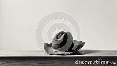 A cowboy hat on a wooden table with a white background. Generative AI. Stock Photo