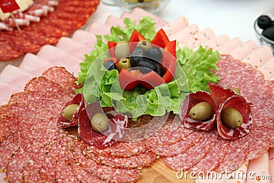 Classic Croatian starter plate with Fine Croatian sliced salami Stock Photo