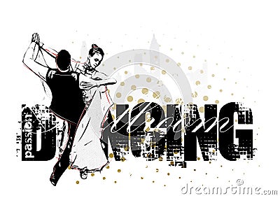 Classic dancing pair silhouette Vector Illustration