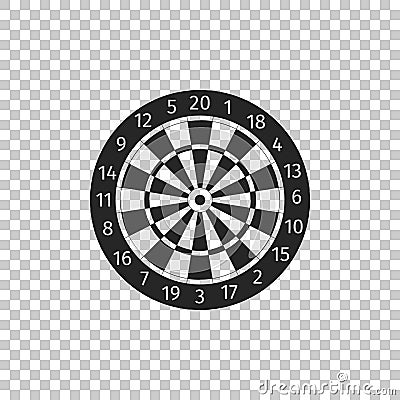 Classic darts board with twenty black and white sectors icon isolated on transparent background. Dart board sign Vector Illustration