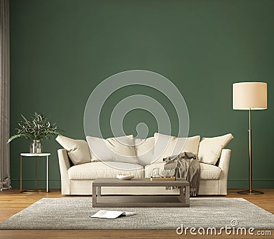 Classic design green interior with beige sofa Stock Photo