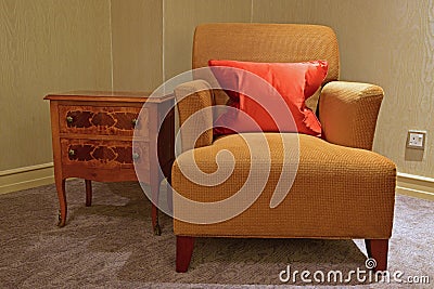 Classic design of Single Seater Sofa Chair and Side Table Stock Photo