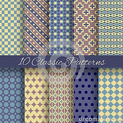 Classic different vector seamless patterns (tiling) Vector Illustration