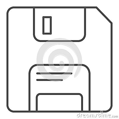 Classic diskette thin line icon. Data memory storage of software or documents symbol, outline style pictogram on white Vector Illustration