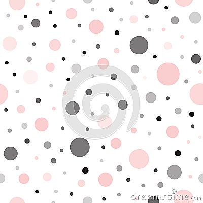 Classic dotted seamless pink and black colors pattern. Polka dot ornate Vector Illustration