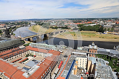 Classic Dresden - aerial view to old roof buildings and street , Germany Stock Photo