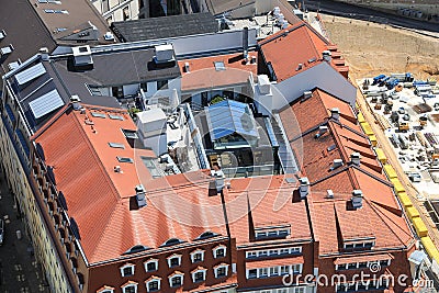 Classic Dresden - aerial view to old roof buildings and street , Germany Stock Photo