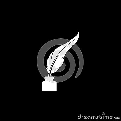 Classic feather quill illustration icon or logo on dark background Vector Illustration