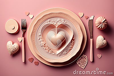 Classic festive table setting in valentines day style, created with Generative AI technology Stock Photo