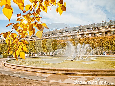 Classic fountain in paris royal park Stock Photo