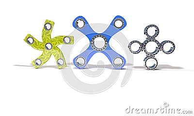 Classic and four blue hand fidget spinner, 3d render Stock Photo
