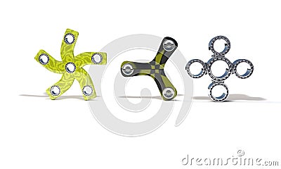 Classic and four colored fidget spinner, 3d render Stock Photo