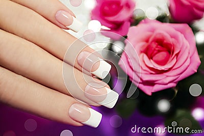 Classic French manicure. Stock Photo