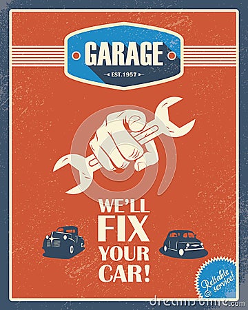 Classic garage poster. Vintage cars. Retro style Vector Illustration