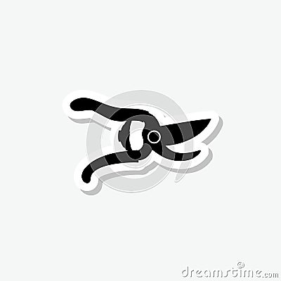 Classic garden shears sticker icon isolated on gray background Vector Illustration
