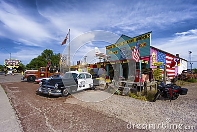 Classic gift and coffee shop on historic Route 66 in Seligman, Arizona. Editorial Stock Photo
