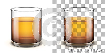 Classic glass tumbler with straight sides for various drinks. Vector Illustration