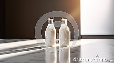 pure, fresh milk captured in a glass bottle Stock Photo