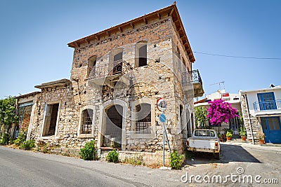 Classic Greek houses in small town of Lasithi Plat Stock Photo