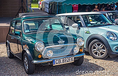 Classic green Morris Mini Cooper car parked Editorial Stock Photo