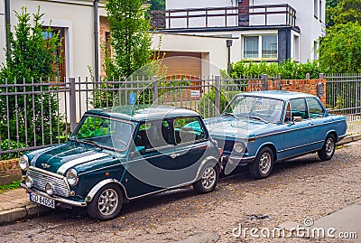 Classic green Morris Mini Cooper car parked Editorial Stock Photo